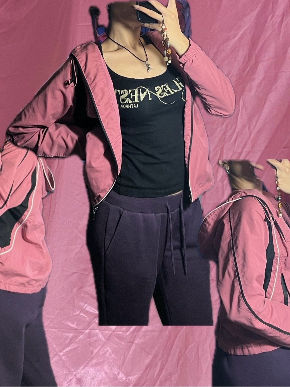Pink Zip-Up Wilson Windbreaker Rain Jacket